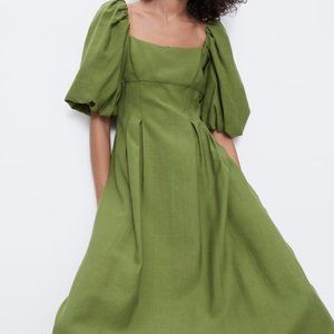 ZARA Join Life Puff Sleeve Green Dress - S
